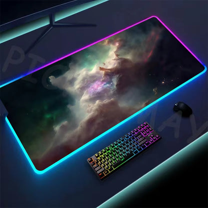 Universe RGB Gaming Mousepad Space Mouse Mats LED Large Gamer Mousepads XXL Keyboard Pads Luminous Desk Mat Mouse Pad Backlit