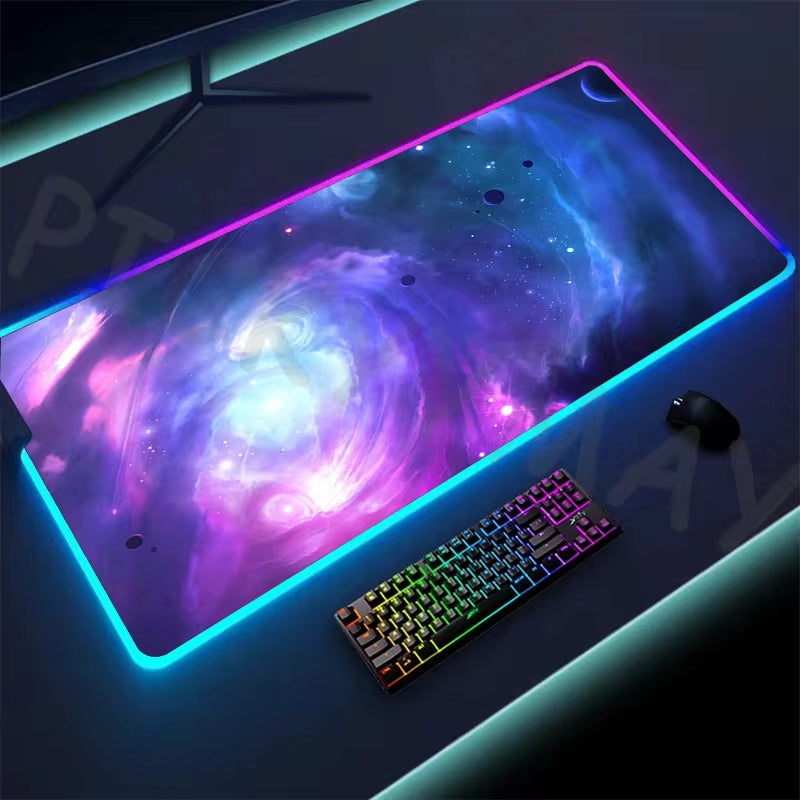 Universe RGB Gaming Mousepad Space Mouse Mats LED Large Gamer Mousepads XXL Keyboard Pads Luminous Desk Mat Mouse Pad Backlit