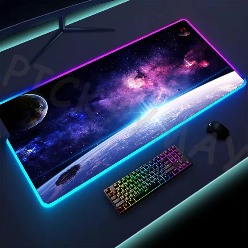 Universe RGB Gaming Mousepad Space Mouse Mats LED Large Gamer Mousepads XXL Keyboard Pads Luminous Desk Mat Mouse Pad Backlit