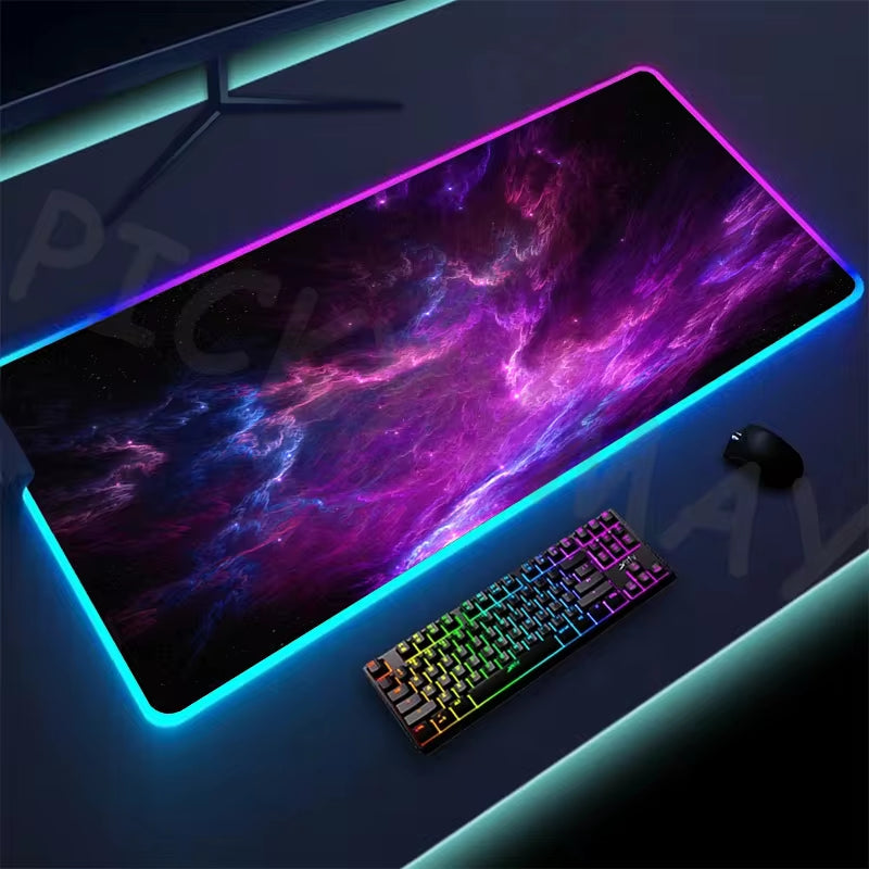 Universe RGB Gaming Mousepad Space Mouse Mats LED Large Gamer Mousepads XXL Keyboard Pads Luminous Desk Mat Mouse Pad Backlit